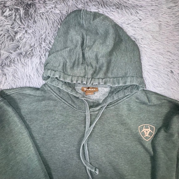 Ariat Hoodie Unisex Large Logo Sleeve Graphic Sweatshirt Hunter Green Western - Picture 4 of 12